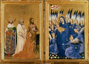 Richard II. wird der Jungfrau und dem Kind von seinem Schutzpatron Johannes dem Täufer und den Heiligen Edward und Edmund vorgestellt, ca. 1395-99